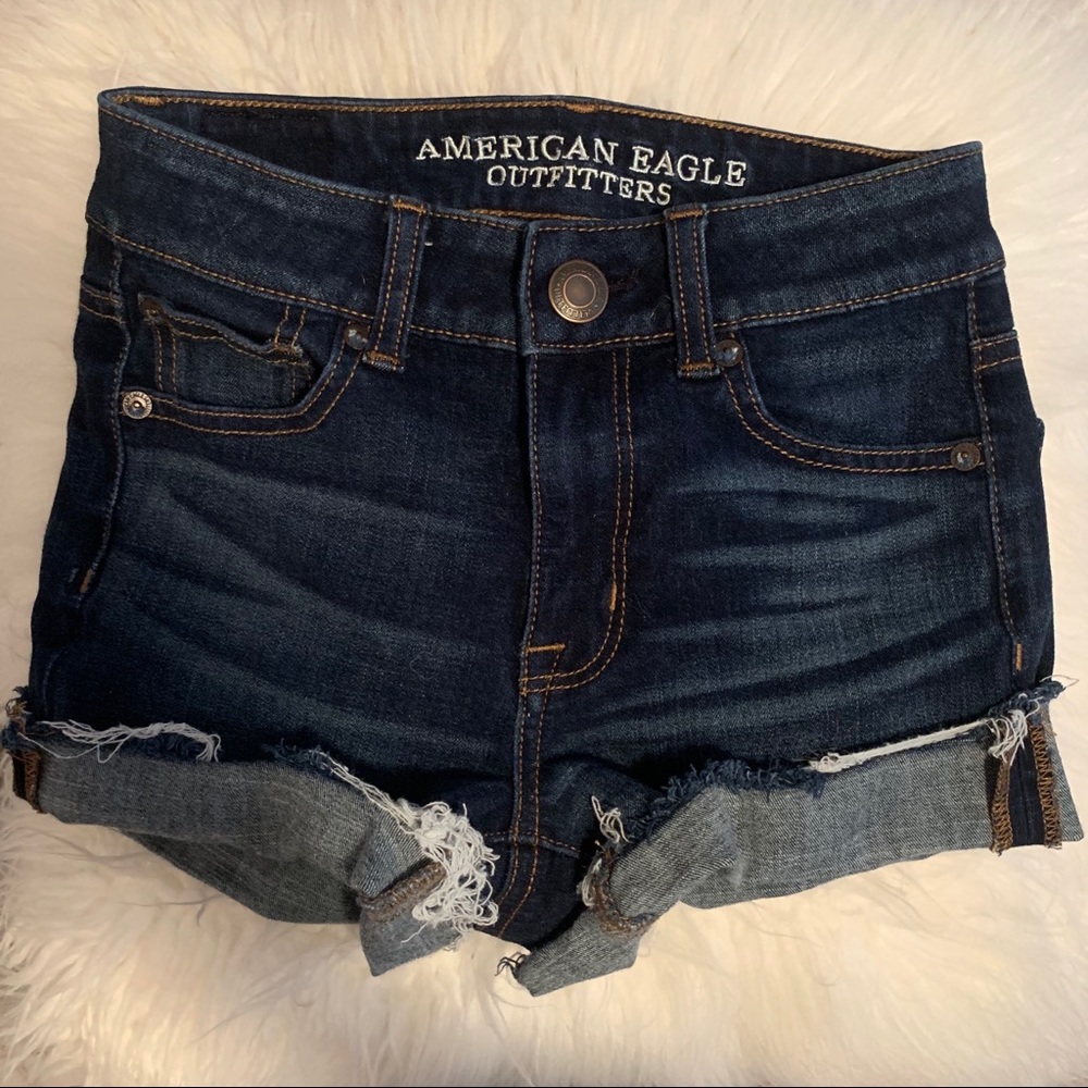 AE, American Eagle hi-rise shortie Jean shorts